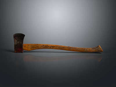 Vintage Axe With Wooden Handle And Rustic Metal Head On Reflective Surface 3d model