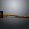 Vintage Axe With Wooden Handle And Rustic Metal Head On Reflective Surface