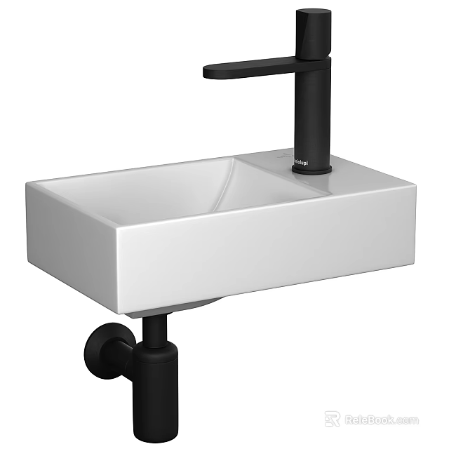 Modern White Square Wash Basin With Black Faucet And Sleek Design 3d model 