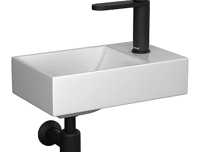 Modern White Square Wash Basin With Black Faucet And Sleek Design 3d model
