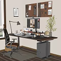 Organized Office Desk With Computer Monitor Keyboard Desk Lamp Notebook Globe And Potted Plant