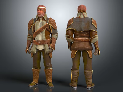 Detailed Character Leather Armor Design With Belt Straps Boots Front Back Views 3d model