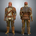Detailed Character Leather Armor Design With Belt Straps Boots Front Back Views