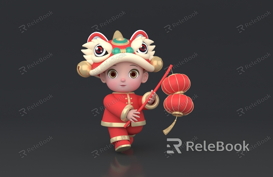 Children's Lion Awakening Children's Lion Awakening Hat Children's New Year Children's New Year Children's Spring Festival Children's New Year Characters model