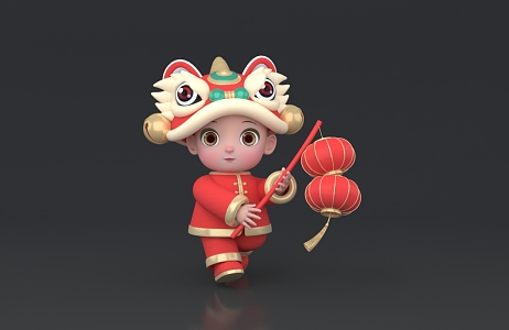 Children's Lion Awakening Children's Lion Awakening Hat Children's New Year Children's New Year Children's Spring Festival Children's New Year Characters 3d model