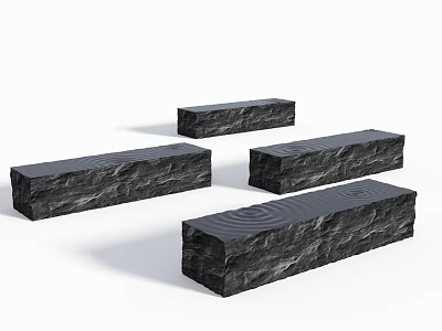 Black Long Stools With Wavy Textured Surface And Minimalist Modern Design 3d model