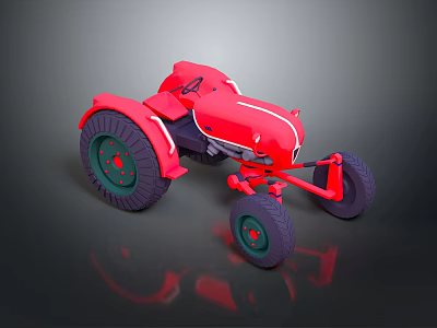 3D Rendered Red Tractor Model Featuring Green Wheels And Vintage Cartoon Design 3d model