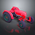 3D Rendered Red Tractor Model Featuring Green Wheels And Vintage Cartoon Design