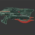 Futuristic Sci-Fi Pistol Weapon Design With Black Body Red Accents And Mechanical Details