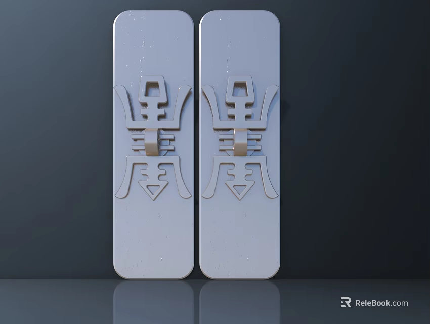 Two White Rectangular Decorative Panels Featuring Chinese Character Xi Design 3d model 