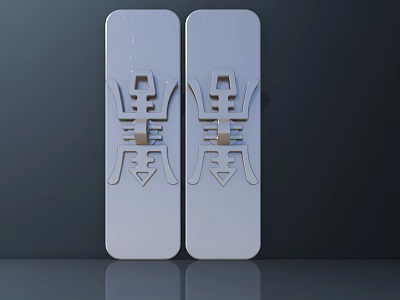 Two White Rectangular Decorative Panels Featuring Chinese Character Xi Design 3d model