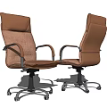 Brown Leather Office Chair With High Back Armrests And Swivel Caster Base