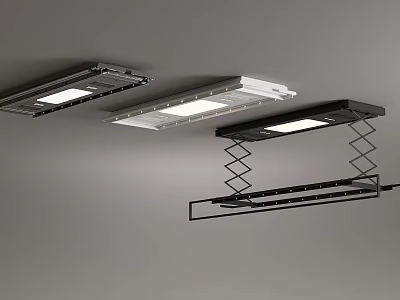 Modern Ceiling Mounted Retractable Clothes Drying Racks With LED Lights And Metal Structures 3d model