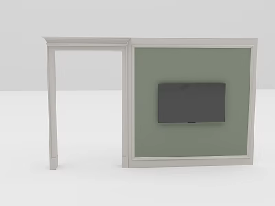 Modern TV Wall Interior Design with Green Panel Black TV and White Frame 3d model