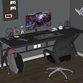 Modern E-sports Table and Chair E-sports Room Computer Table and Chair Corner Computer Table Cyberpunk Computer Ornaments Combination Computer Chair Computer Host Monitor Wall Decoration 3d model