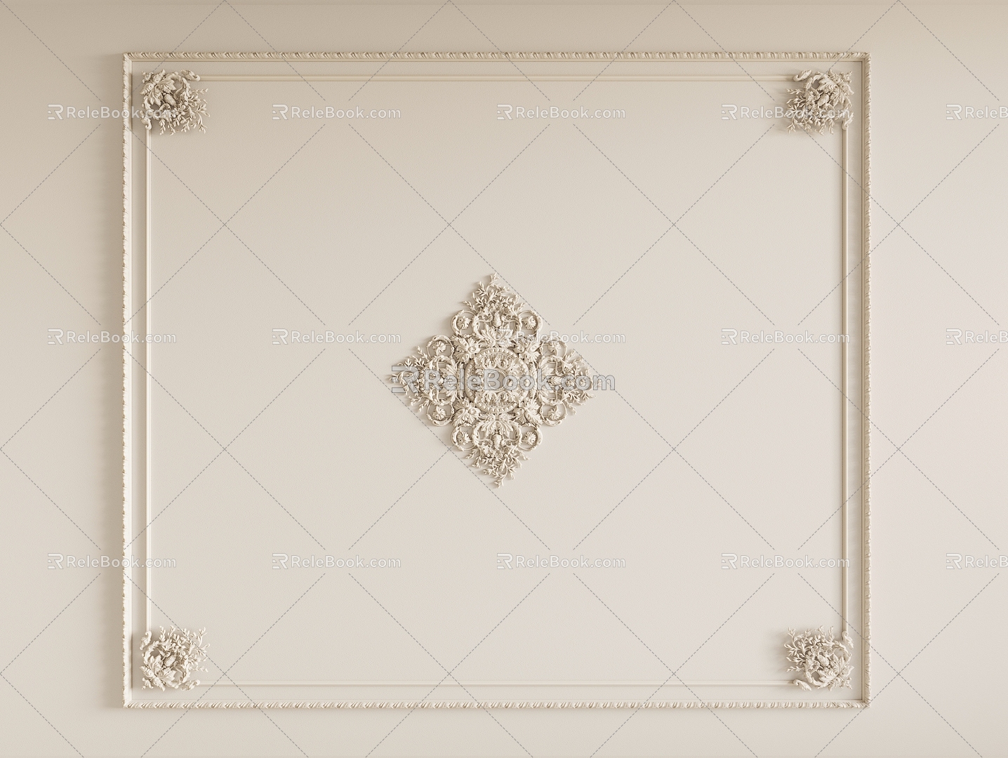 French Gypsum Carved Ceiling Light Plate Corner Angle Flower Gypsum Components 3d model