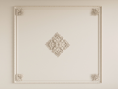 French Gypsum Carved Ceiling Light Plate Corner Angle Flower Gypsum Components 3d model