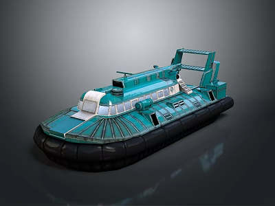 Teal Hovercraft With Black Air Cushion Cockpit And Reflective Surface Design 3d model
