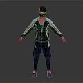 Man In Yellow And Black Striped Tracksuit With Cap And Mask Posing With Arms Outstretched
