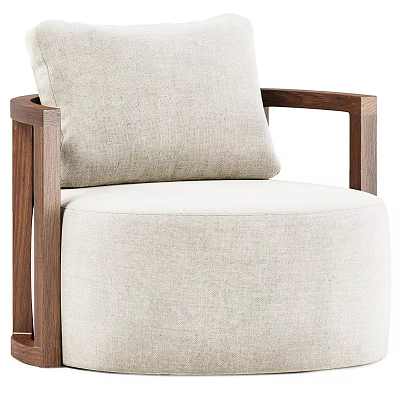 Beige Fabric Single Sofa With Wooden Armrests And Comfortable Cushion Design 3d model