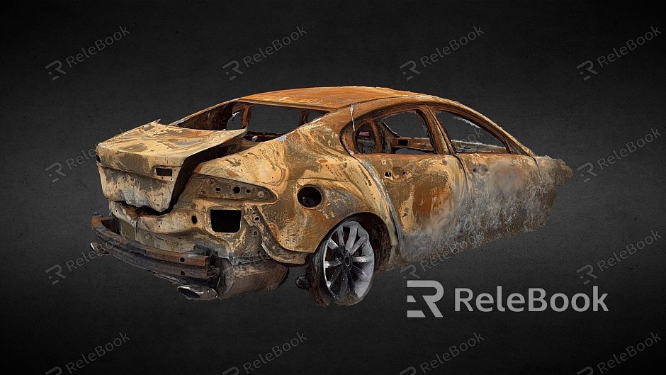 Wreckage of car burned by war in Ukraine model