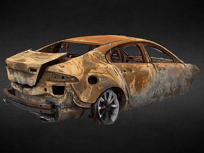 Wreckage of car burned by war in Ukraine model