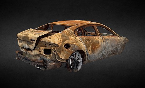 Wreckage of car burned by war in Ukraine 3d model