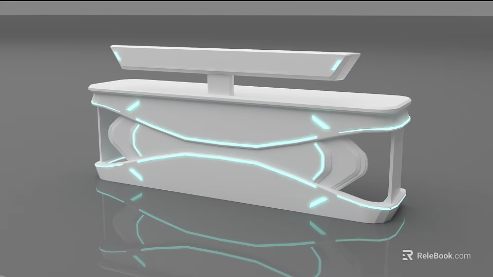 Modern Reception Desk With Sleek White Design Blue LED Lights And Reflective Surface 3d model 