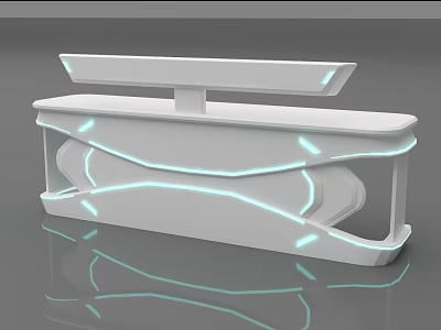 Modern Reception Desk With Sleek White Design Blue LED Lights And Reflective Surface 3d model