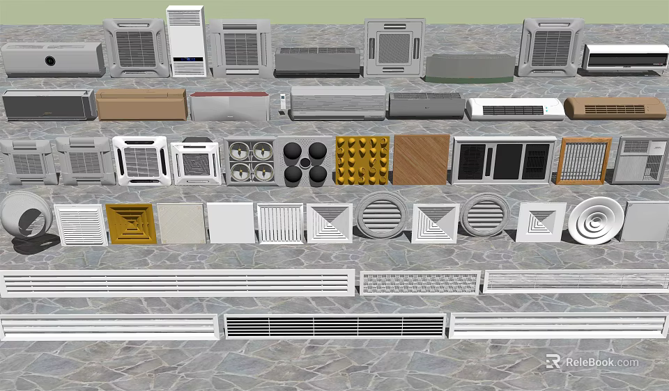 Various Air Conditioner Air Vents with Different Grille Designs and Patterns 3d model