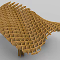 Wooden Pergola With Intricate Wavy Geometric Canopy And Sturdy Supporting Columns Design