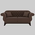Beige Two Seater Sofa with Tufted Back Curved Armrests and Wooden Legs