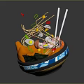 Colorful Ramen Bowl With Noodles Eggs Sliced Meat Vegetables And Chopsticks