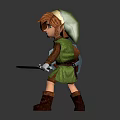 Elf Warrior Character With Green Outfit Brown Hair Shield Sword And Green Glow