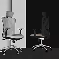 Modern Office Chair with Mesh Back Headrest and Armrests on Silver Base