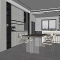 Modern Restaurant Interior Design With Open Layout Dining Table Chairs Cabinets And Lighting 3d model