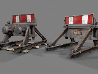 Vintage Railroad Crossing Barriers With Red White Stripes And Metal Frames 3d model