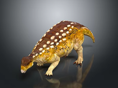 Realistic Ankylosaurus Dinosaur 3D Model With Yellow Brown Body Armored Back And White Spots 3d model