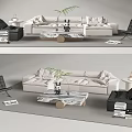 Modern Sofa and Coffee Table Set With Marble Tabletop Fabric Pillows and Side Table 3d model