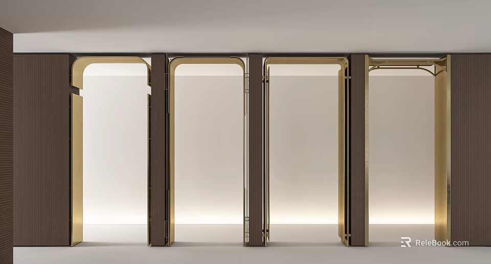 Modern Interior Architectural Arches With Gold Accents And Dark Frames Design 3d model 