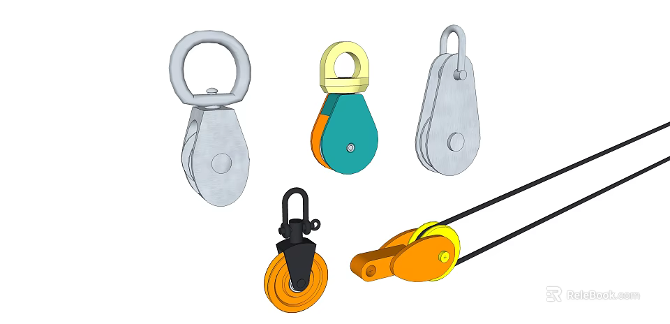Industrial Pulley Equipment Displaying Different Types Diverse Designs And Colored Components 3d model 