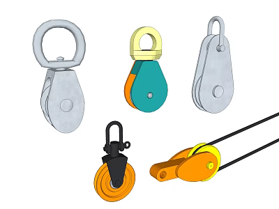 Industrial Pulley Equipment Displaying Different Types Diverse Designs And Colored Components 3d model