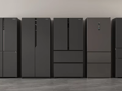 Modern Black Kitchen Refrigerators Featuring Sleek Designs And Various Door Styles 3d model