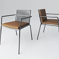 Modern Armchair With Metal Frame Brown Cushion And Striped Backrest In Front Side Views