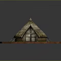 Traditional Thatched House with Conical Thatched Roof and Wooden Structure in Grassland Area