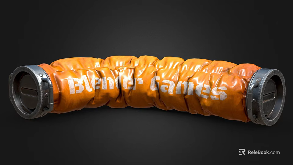 Curved Orange Pipe With BURNER GAMES Text And Metal Connectors 3d model 