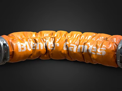 Curved Orange Pipe With BURNER GAMES Text And Metal Connectors 3d model