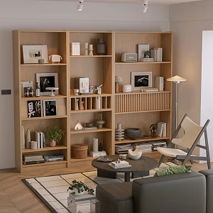 Modern wood grain wind decorative bookcase ornaments combination 3d model