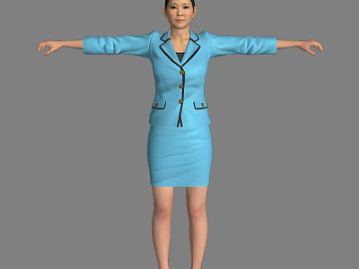 Woman In Blue Formal Suit Standing With Arms Outstretched And Collar Pockets 3d model