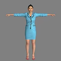 Woman In Blue Formal Suit Standing With Arms Outstretched And Collar Pockets